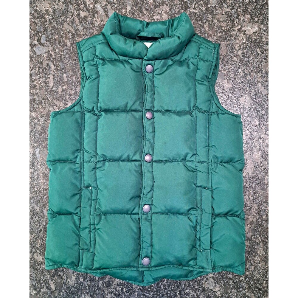 Lands' End Unisex Kids Green Down Insulated Puffer Vest Snap Front Size M 5-6